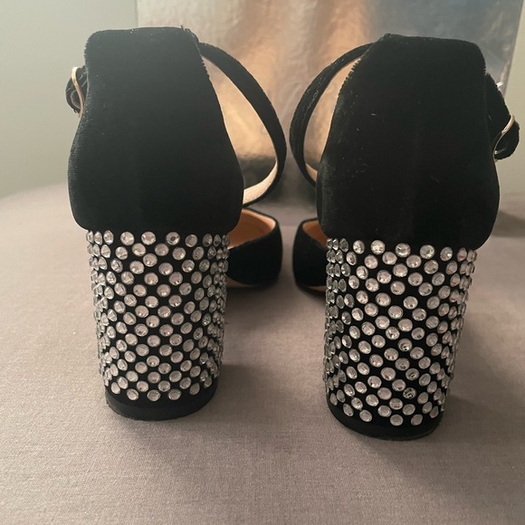 J. Crew Maisie Black Crystal Studded Velvet Heels  Size 7.5 - Picture 9 of 13